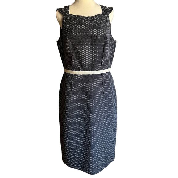 David Meister |  Navy Blue Polka Dot Cocktail Dress Preppy Nautical   - Sz 10 - Picture 1 of 5